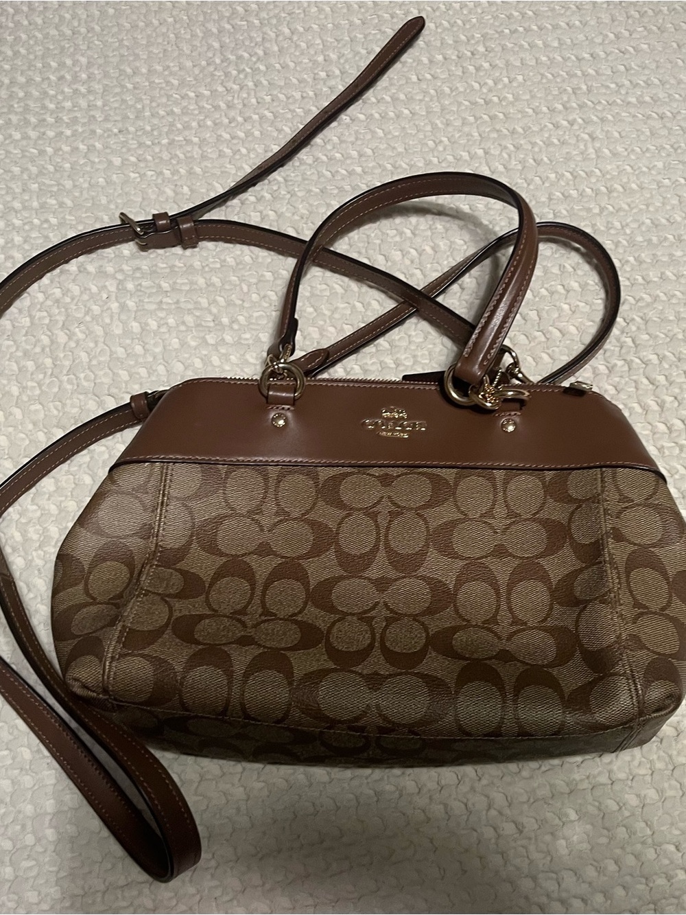 Coach Brown Signature Canvas Satchel with Leather Trim